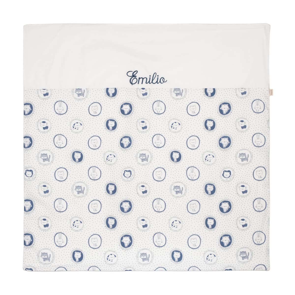 Zweiteiliges Bettwäsche-Set für Babys und Kinder-Bestickte Bettwäsche 80x80, Blau-Weiß